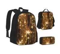 ZHONGSK Set di zaini 3 in 1 con lustrini dorati, borsa per la scuola, astuccio e borsa per il pranzo, resistente all'acqua, per studenti, bambini, adolescenti, ragazze e ragazzi, Nero , Taglia unica,