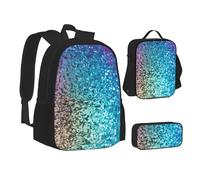 ZHONGSK Set di zaino 3 in 1 con lustrini glitterati, borsa per la scuola + astuccio + borsa per il pranzo, resistente all'acqua, per studenti, bambini, adolescenti, ragazze e ragazzi, Nero , Taglia