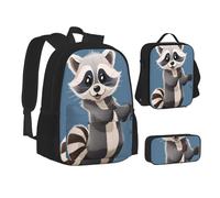 ZHONGSK Simpatico procione - Borsa per la scuola + astuccio + borsa per il pranzo, set 3 in 1, resistente all'acqua, per studenti, bambini, adolescenti, ragazze e ragazzi, Nero , Taglia unica, Set di