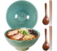 Zhonleemy Set di 2 ciotole in ceramica per ramen, insalata, zuppa, ramen, con cucchiai e bacchette, 20,3 cm