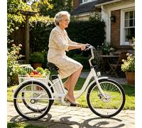 ZhouBSM 24 inch Electric Tricycle with Three Wheels for Adults | Load Capacity 150 kg | Adjustable Height with Shopping Trolley | Three Wheel Cruiser Bike White