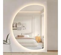 Zhoudong 110/120cm Antiappannamento Specchio da Bagno Illuminato a LED, 130cm Semicerchio Specchio da Trucco con Interruttore Tattile, Regolabile 3 Colori di Luce(Right cut,35x51in)