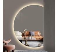 Zhoudong 110/120cm Specchio Bagno Retroilluminato con Luce Dimmerabile, LED Specchio da Trucco Mezza Luna Antiappannamento, per Toletta Soggiorno(Cut right,90cmx60cm)