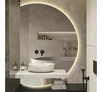 Zhoudong 110cm Specchio da Bagno Illuminato a LED, 120cm Specchio da Parete Intelligente Anti-Appannamento, 3 Colori Dimmerabile, Semicerchio, Antideflagrante(Cut left,51inx35in)