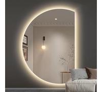 Zhoudong 130×90cm Grande Specchio Bagno con Luce LED, Mezza Luna Specchio da Parete Dimmerabile, Moderno Irregolare Specchio Vanity con Anti-Appannamento(Right cut,35 * 24inch)