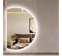 Zhoudong 130×90cm Grande Specchio Bagno con Luce LED, Mezza Luna Specchio da Parete Dimmerabile, Moderno Irregolare Specchio Vanity con Anti-Appannamento(Left cut,51 * 35inch)