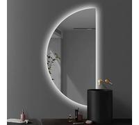 Zhoudong 50×100cm Specchio da Bagno a LED Mezza Luna Anti-Appannamento 60×120cm Specchio Vanity da Parete 3 Temperature di Colore Retroilluminato(Right Cut,80x40cm)