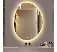 Zhoudong 60/70cm Intelligente Specchio Asimmetrico Ovale con Luce Led Dimmerabile, Anti-Nebbia, 90cm Irregolare Specchio Cosmetico a Parete senza Cornice(60cm/24inch)