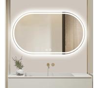 Zhoudong 60×90cm Specchio da Bagno a LED Intelligente, Specchio Cosmetico Ovale con Luce, Specchio Decorativo da Parete, 3 Temperature di Colore, Anti-Appannamento(Horizontal,70 * 120cm)
