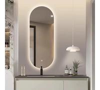 Zhoudong 70×120cm Ovale Specchio da Trucco da Parete, Specchio Decorativo con 3 Colori Dimmerabile, Anti-Appannamento, Touch Control, per Bagno, Soggiorno, Toletta(Vertical,24x48in)