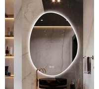 Zhoudong 70/80cm Specchio Bagno Irregolare Illuminato LED con 3 Colori, Specchio Vanity senza Cornice Asimmetrico con Anti-Appannamento, Touch Control(Backlit,48 * 30in)