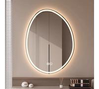 Zhoudong 70/80cm Specchio Bagno Irregolare Illuminato LED con 3 Colori, Specchio Vanity senza Cornice Asimmetrico con Anti-Appannamento, Touch Control(Frontlit,32 * 24in)