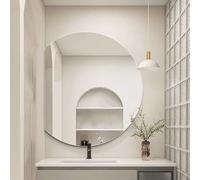 Zhoudong 70×80cm Specchio Retroilluminato Bagno Mezza Luna da Parete, 80×90cm Grande Specchio Cosmetico LED Semicerchio con Anti-Nebbia, 3 Colori di Luce(Left cut,24 * 28inch)