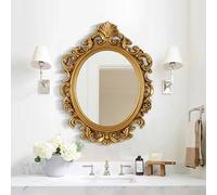 Zhoudong 70 * 90cm Specchio Vanity Vintage Elegante a Parete, 54 * 75cm Specchio Anticato Ornato Ovale, Stile Europeo Cornice in PU, per la Rasatura del Trucco(Gold,70 * 90cm)