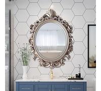Zhoudong 70 * 90cm Specchio Vanity Vintage Elegante a Parete, 54 * 75cm Specchio Anticato Ornato Ovale, Stile Europeo Cornice in PU, per la Rasatura del Trucco(Silver,70 * 90cm)