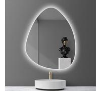 Zhoudong 80/90cm Specchio da Parete Irregolare Intelligente Antiappannamento, 75×120cm Specchio da Bagno a Led A Forma Di Goccia D'acqua, 3 Colori Luci Dimmerabile(100x75cm)