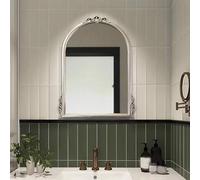 Zhoudong 80cm Specchio Cosmetico in stile Barocco con 3 Colori di Luce, 100cm Specchio Vintage ad Arco da Parete Bagno, Interruttore Tattile, per Camera da Letto(Silver,24x31inch)