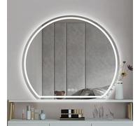 Zhoudong 90/100cm Specchio Semicerchio da Parete Intelligente con Luce LED, Grand Specchi Decorativi Anti-Appannamento da Bagno, 3 Colori Dimmerabile(Frontlit,80x90cm)