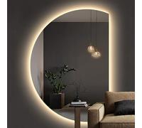 Zhoudong 90cm Semicerchio Specchio da Trucco, 110cm Illuminato Dimmerabile Specchio da Bagno senza Cornice con Luce LED, Anti-Appannamento(Rightcut,35" Lx24 W)