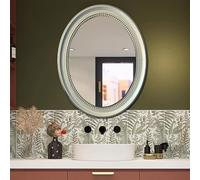 Zhoudong Anticato Specchio Decorativo da Parete 58x72cm, Classico Barocco Specchio Cosmetico con Cornice PU, Ovale, per Decorazioni Casa, Camera da Letto e Soggiorno(Champagne)