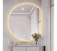 Zhoudong Grand Specchio da Bagno Rotondo con Anti-Appannamento, Semicerchio Led Specchio da Doccia a Parete, Antideflagrante, 3 Colori di Luce Regolabile(Right cut,32inch/80cm)