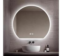 Zhoudong Grande Mezza Luna Specchio da Bagno 3 Colore Regolabile, Semicerchio Specchio da Parete Anti-Appannamento con Illuminazione a LED, Controllo Tattile(Undercut,32"x28")