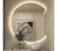 Zhoudong Grande Specchio da Bagno a LED a Mezza Luna, Anti-Appannamento Specchio Retroilluminato da Parete 90/100cm, 3 Colori di Luce Illuminazione, senza Cornice(Right cut,80cm/32inch)