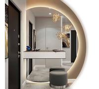 Zhoudong Grande Specchio da Trucco da Parete Mezza Luna, 110/100cm Specchio da Bagno a LED con Anti-Appannamento, Illuminazione Dimmerabile Interruttore Tattile(Right circle,43inch/110cm)