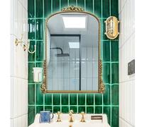 Zhoudong Intelligente Anticato Specchio Cosmetico da Parete con Luce, 3 Colori Dimmerabile, Vintage Decorativi Specchio da Bagno, Stile Barocco, con Cornice in PU(Gold,28"x40"/70x100cm)