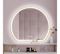 Zhoudong Intelligente Specchio da Bagno a LED 80cm, Mezza Luna Specchio Vanity con Cornice in Metallo, 3 Colori Dimmerabile, 100cm Anti-Nebbia Specchio da Parete(80x72cm)