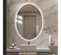 Zhoudong Intelligente Specchio da Bagno da Parete 80x60cm, Ovale Specchio da Trucco con Illuminazione, Specchio LED Retroilluminato, 3 Colori di Luce, Anti-Nebbia(60x80cm)