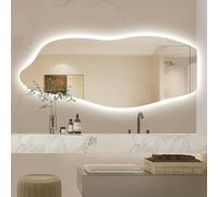 Zhoudong Irregolare Illuminato Specchio Cosmetico, Specchio Vanity Bagno con LED Retroilluminato, Moderno Specchio Dimmerabile con Anti-Nebbia(Cut right,24 * 47inch)