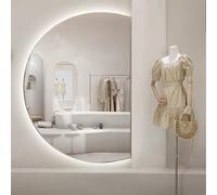 Zhoudong Mezza Luna Specchio Cosmetico da Parete, Grand Specchio a Figura Intera con Interruttore Tattile, 3 Colori di Luce Dimmerabile Anti-Appannamento per Bagno(Right cut,90x130cm)