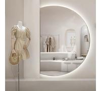 Zhoudong Mezza Luna Specchio Cosmetico da Parete, Grand Specchio a Figura Intera con Interruttore Tattile, 3 Colori di Luce Dimmerabile Anti-Appannamento per Bagno(Left cut,60x90cm)