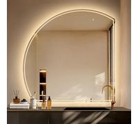 Zhoudong Mezza Luna Specchio da Parete Bagno, 110cm Specchio Cosmetico Anti-Appannamento con Touch Control, Dimmerabile 3 Colori di Luce, Senza Cornice(Left,80 * 80cm)