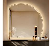 Zhoudong Mezza Luna Specchio da Parete Bagno, 110cm Specchio Cosmetico Anti-Appannamento con Touch Control, Dimmerabile 3 Colori di Luce, Senza Cornice(Right,90 * 90cm)