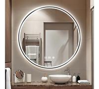 Zhoudong Rotondo Specchio Cosmetico Bagno, Specchio da Parete Dorata Cornice 60/70cm, Touch Control Anti-Nebbia Specchio Vanity, 3 Colori di Luce, 100×100cm(Black,60cm/24in)