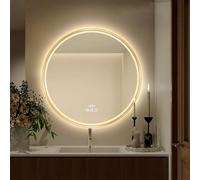 Zhoudong Rotondo Specchio Cosmetico Bagno, Specchio da Parete Dorata Cornice 60/70cm, Touch Control Anti-Nebbia Specchio Vanity, 3 Colori di Luce, 100×100cm(Gold,50cm/20in)