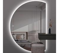 Zhoudong Semicerchio Specchio Decorativo Illuminato a LED, Specchio da Trucco Anti-Appannamento senza Cornice, Intelligente 3 Colori Dimmerabile(Cut right,35in)