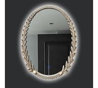 Zhoudong Specchi Decorativi Chic Vintage Ovale, 60×80cm Specchio da Bagno da Parete Barocco Anticato, 3 Colori Dimmerabile, Cornice Oro, per Rasatura Trucco(Silver,3-Color light)