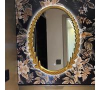 Zhoudong Specchi Decorativi Chic Vintage Ovale, 60×80cm Specchio da Bagno da Parete Barocco Anticato, 3 Colori Dimmerabile, Cornice Oro, per Rasatura Trucco(Gold,3-Color light)