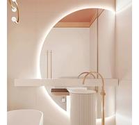 Zhoudong Specchi Decorativi Grand per Bagno, Anti-Appannamento, Semicerchio Illuminato a LED Specchio da Parete da Trucco, 3 Colori Dimmerabile(Rightcut,100x70cm)