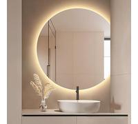 Zhoudong Specchiera Bagno da Parete Illuminato LED, a Mezza Luna senza Cornice, Grand Specchio a Figura Intera, Anti-Nebbia, Intelligente Dimmerabile 3 Colori(Right cut,70x80cm)