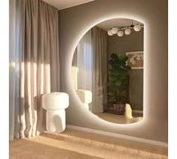 Zhoudong Specchio a Figura Intera a Mezza Luna Grand, Specchio Cosmetico da Bagno LED Intelligente Anti-Appannamento, Temperatura di 3 Colore Regolabile(Right cut,35x24inch)