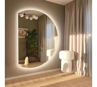 Zhoudong Specchio a Figura Intera a Mezza Luna Grand, Specchio Cosmetico da Bagno LED Intelligente Anti-Appannamento, Temperatura di 3 Colore Regolabile(Left cut,35x24inch)