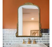 Zhoudong Specchio Antico da Parrucchiere, Specchio Arco Vintage Decorativi Barocco, Cornice PU Oro/Argento, per Toletta, Soggiorno, Ingresso(Gold,60x80cm)