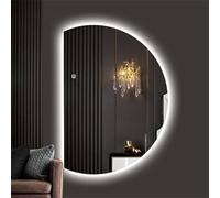 Zhoudong Specchio Bagno Anti-Nebbia Dimmerabile, Semicerchio Specchi Decorativi con 3 Colori di Luce, senza Cornice, per Toletta Soggiorno Parete(Right half,90x130cm)