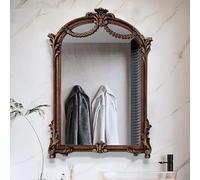 Zhoudong Specchio Barocco Arco Moda 60x90cm, Specchio da Parete Decorativi Anticato Cornice in PU, Stile Vintage Classico per Toletta Soggiorno Bagno(Brown)