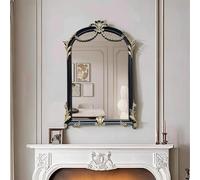 Zhoudong Specchio Barocco Arco Moda 60x90cm, Specchio da Parete Decorativi Anticato Cornice in PU, Stile Vintage Classico per Toletta Soggiorno Bagno(Black)