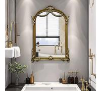 Zhoudong Specchio Barocco Arco Moda 60x90cm, Specchio da Parete Decorativi Anticato Cornice in PU, Stile Vintage Classico per Toletta Soggiorno Bagno(Gold)